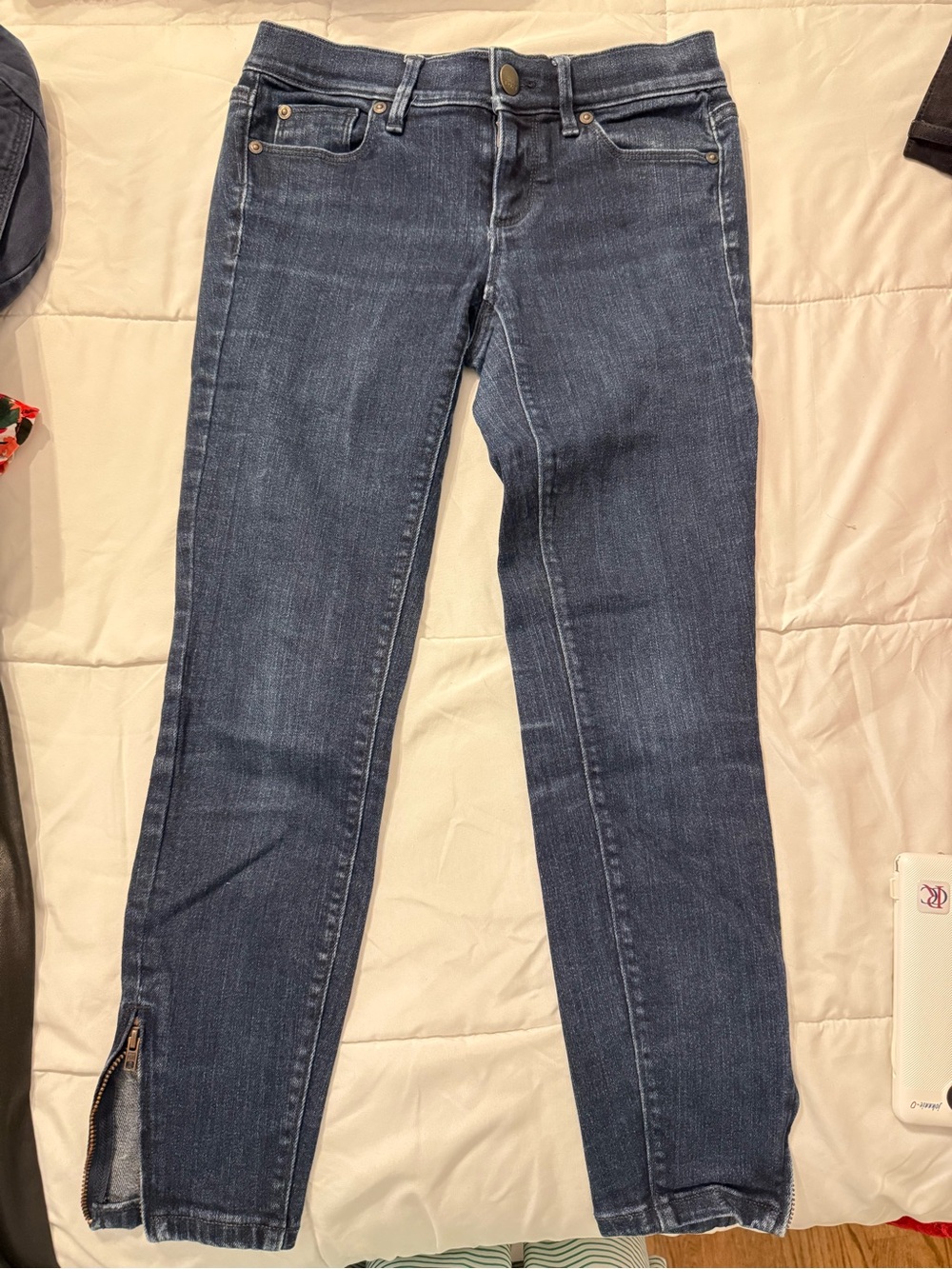 LOFT Dark Blue Skinny Jeans with Ankle Zip Detail